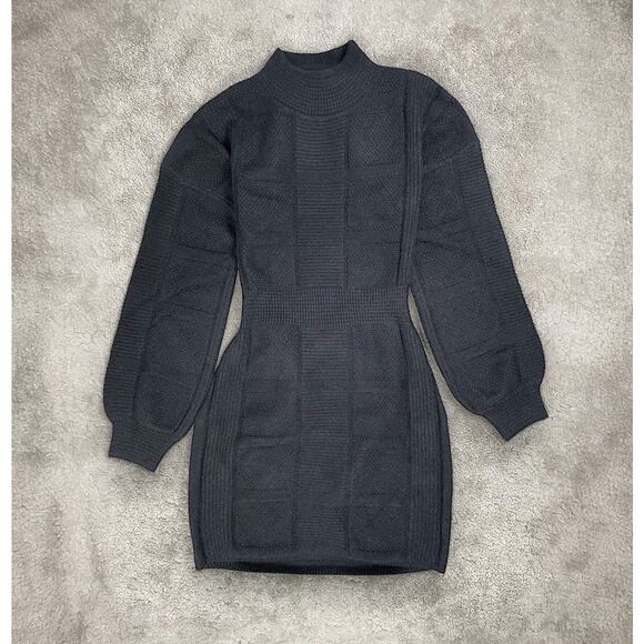 Area Stars Open Back Knit Sweater Dress Black Size M Long Sleeve Mock Neck - Picture 1 of 15